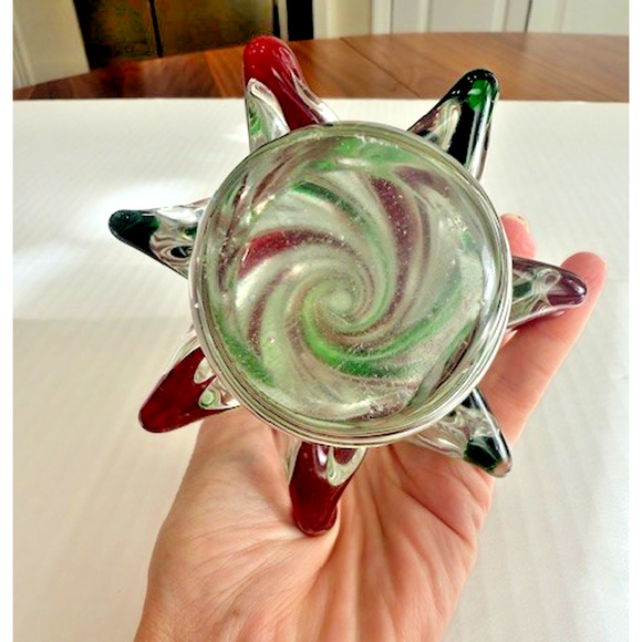 Blown Art Glass Christmas Tree ~ Clear Red & Green Swirl Twisted ~ 8” New - Picture 13 of 14